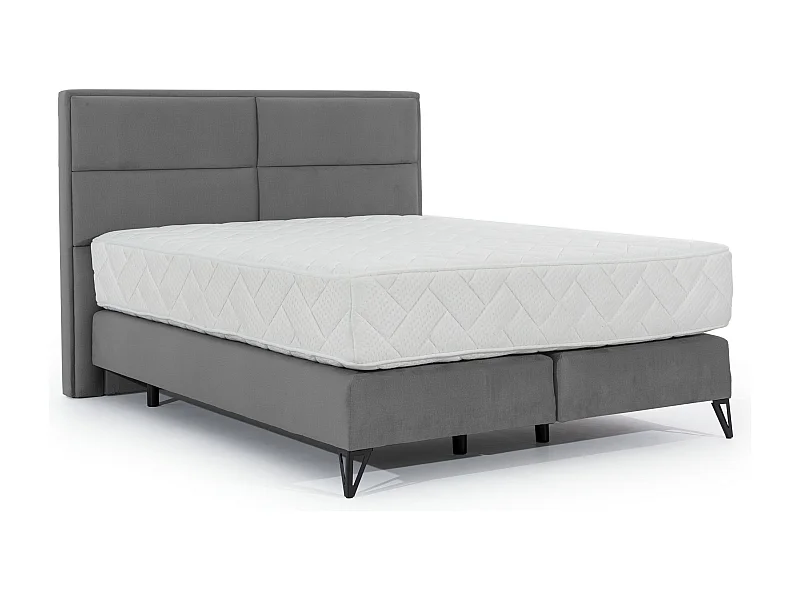 Lit continental tissu gris Tiempo avec matelas 30cm en latex et pied métal noir-180x200
