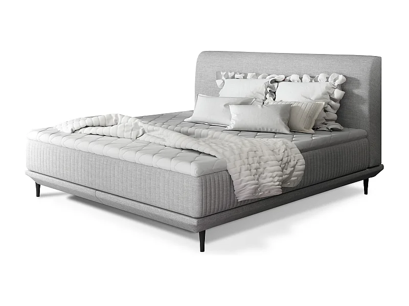 Lit boxspring 140x200 tissu gris clair sommier et matelas inclus Mastera