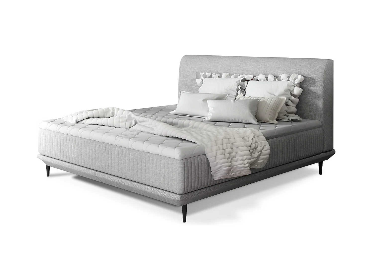 Lit boxspring 140x200 tissu gris clair sommier et matelas inclus Mastera