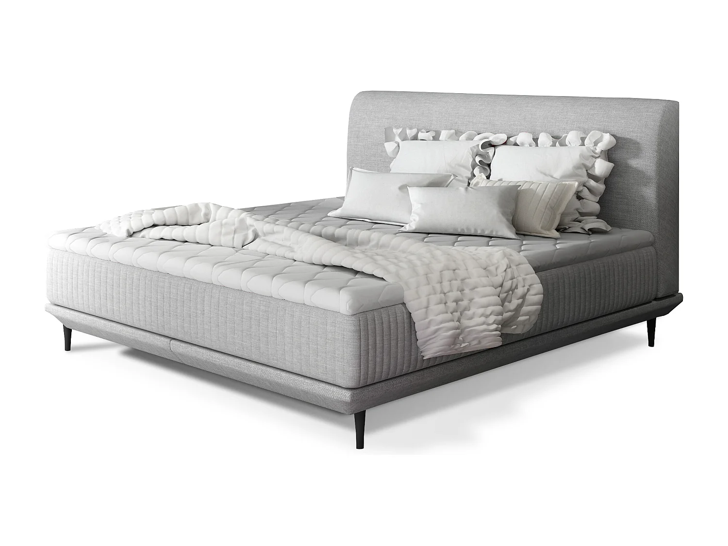 Lit boxspring 140x200 tissu gris clair sommier et matelas inclus Mastera