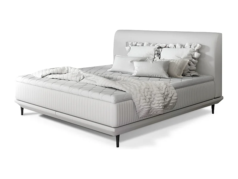 Lit boxspring 140x200 simili cuir blanc sommier et matelas inclus Mastera