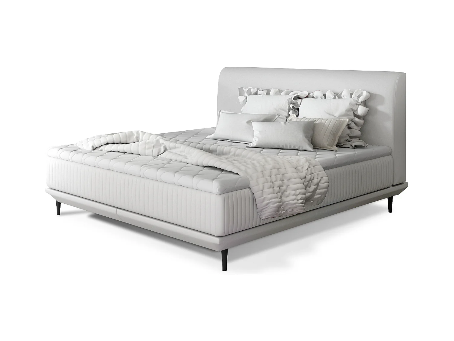 Lit boxspring 140x200 simili cuir blanc sommier et matelas inclus Mastera