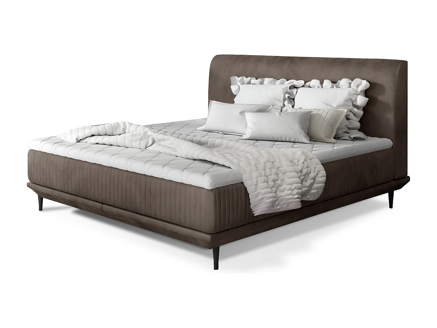 Lit boxspring 140x200 velours marron clair sommier et matelas inclus Mastera