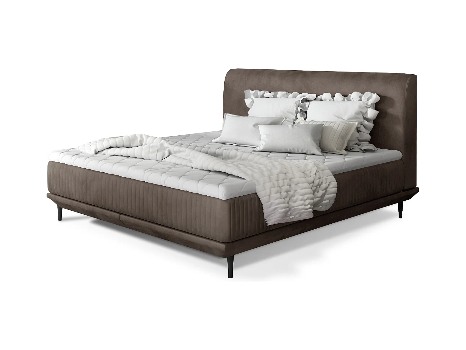 Lit boxspring 140x200 velours marron clair sommier et matelas inclus Mastera