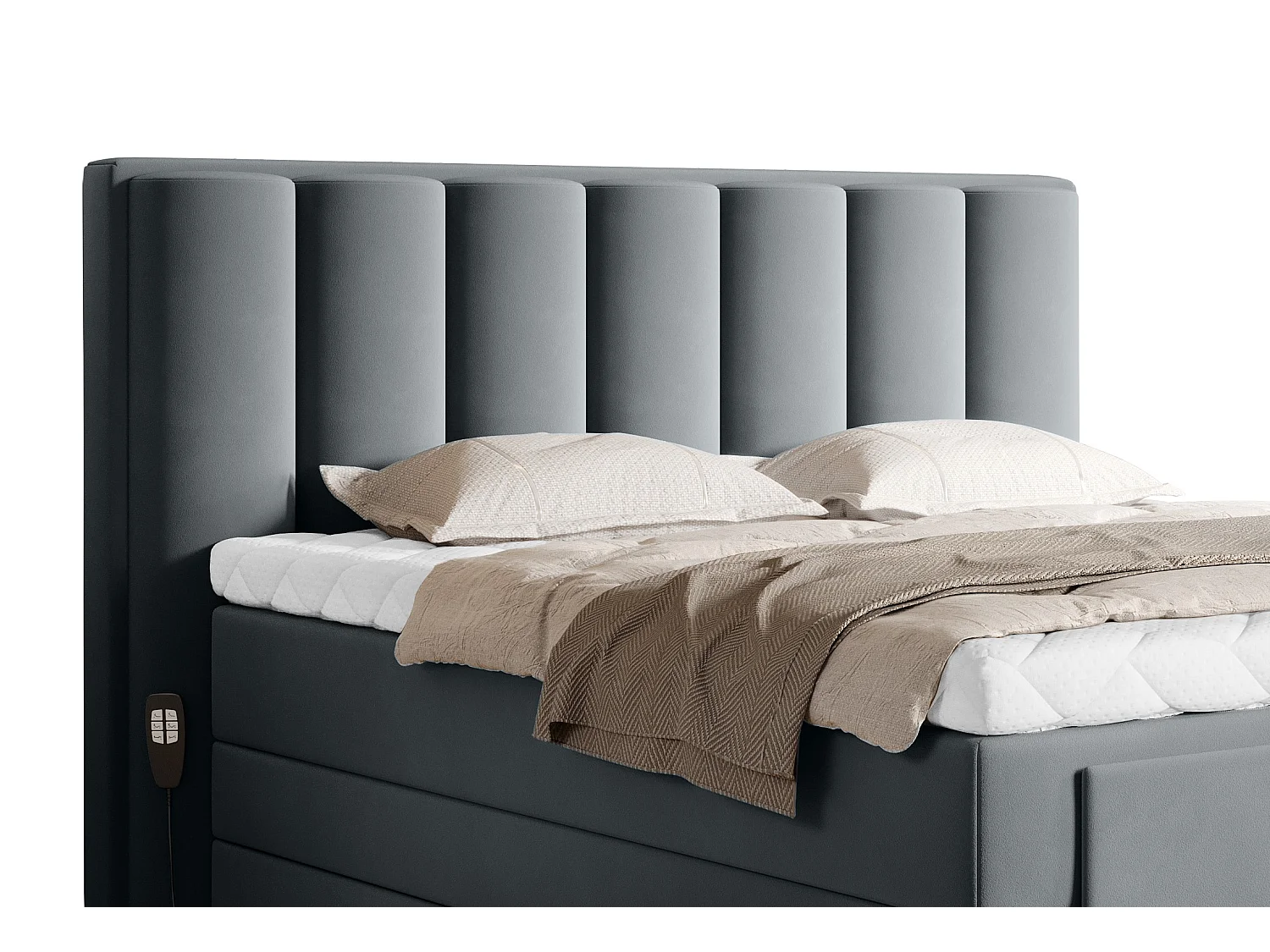 Lit boxspring électrique velours gris avec matelas et surmatelas Arkos-140x200