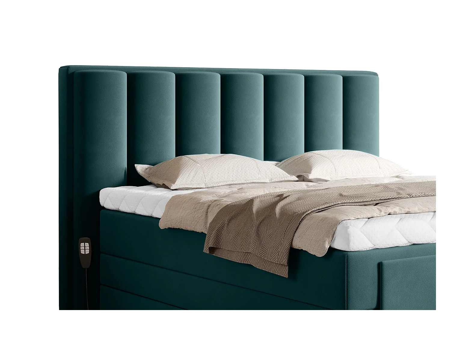 Lit boxspring électrique velours vert avec matelas et surmatelas Arkos-140x200