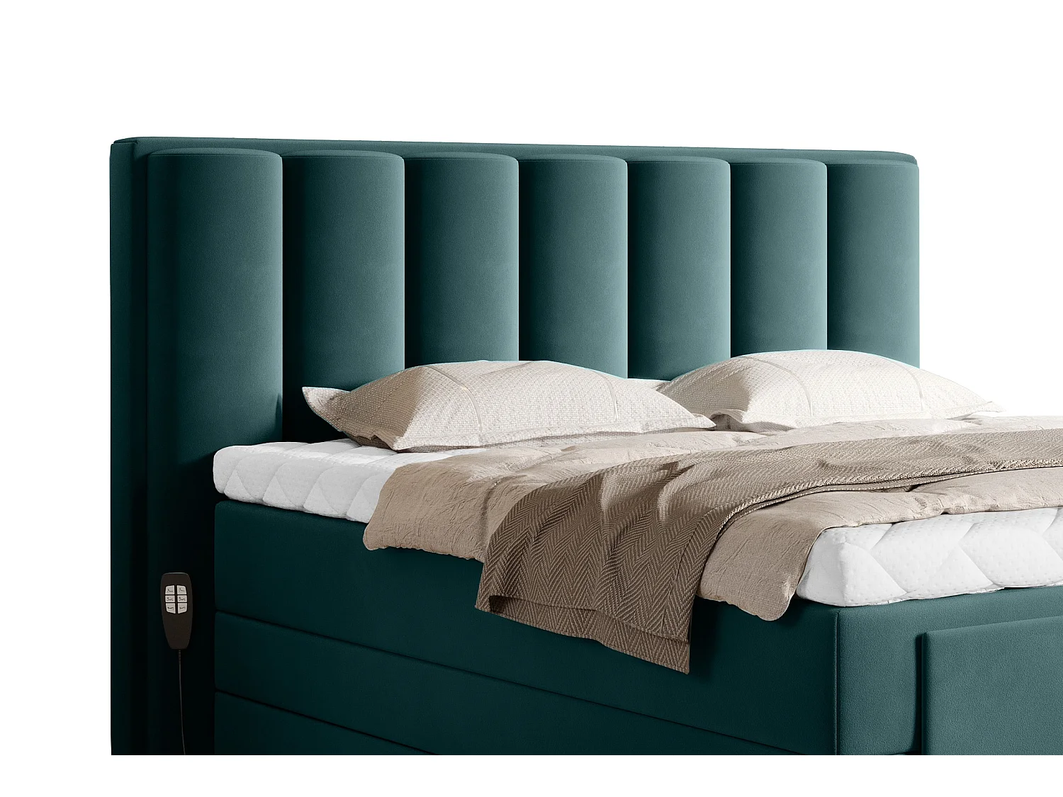 Lit boxspring électrique velours vert avec matelas et surmatelas Arkos-140x200