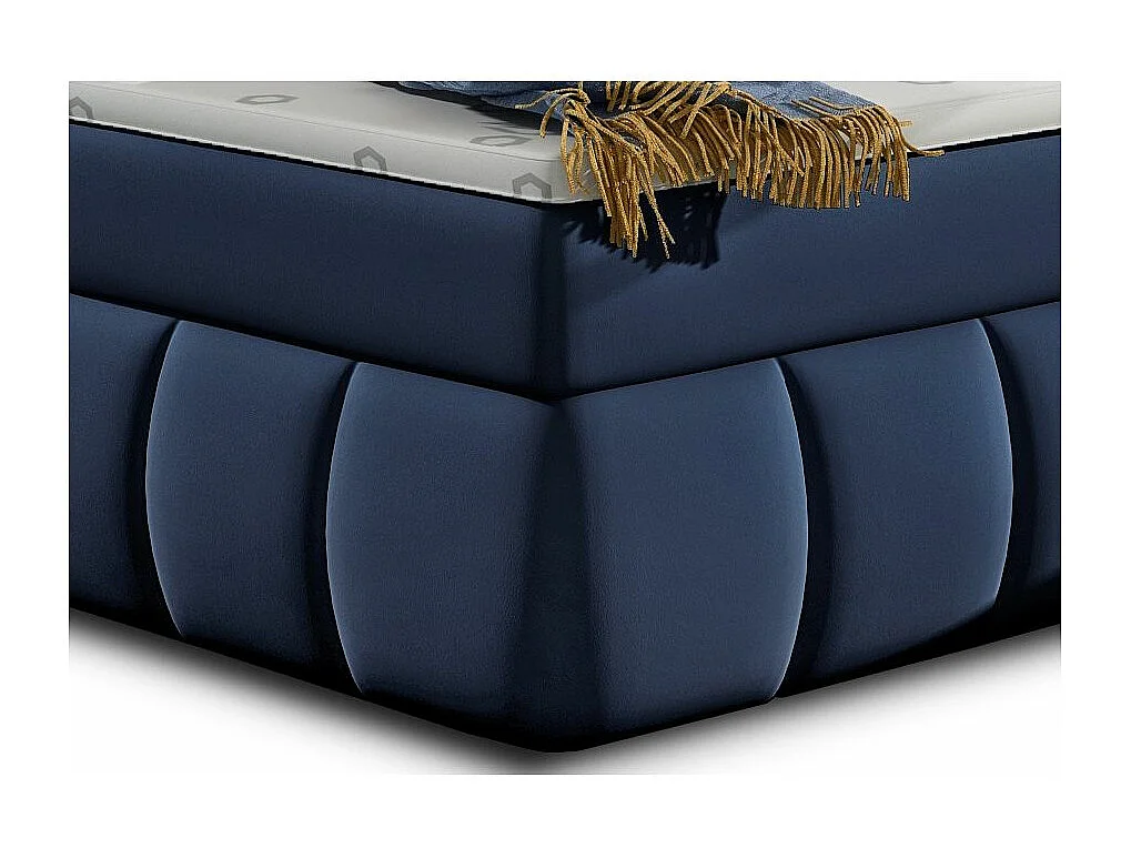 Lit continental matelassé simili cuir bleu Florencia-160x200