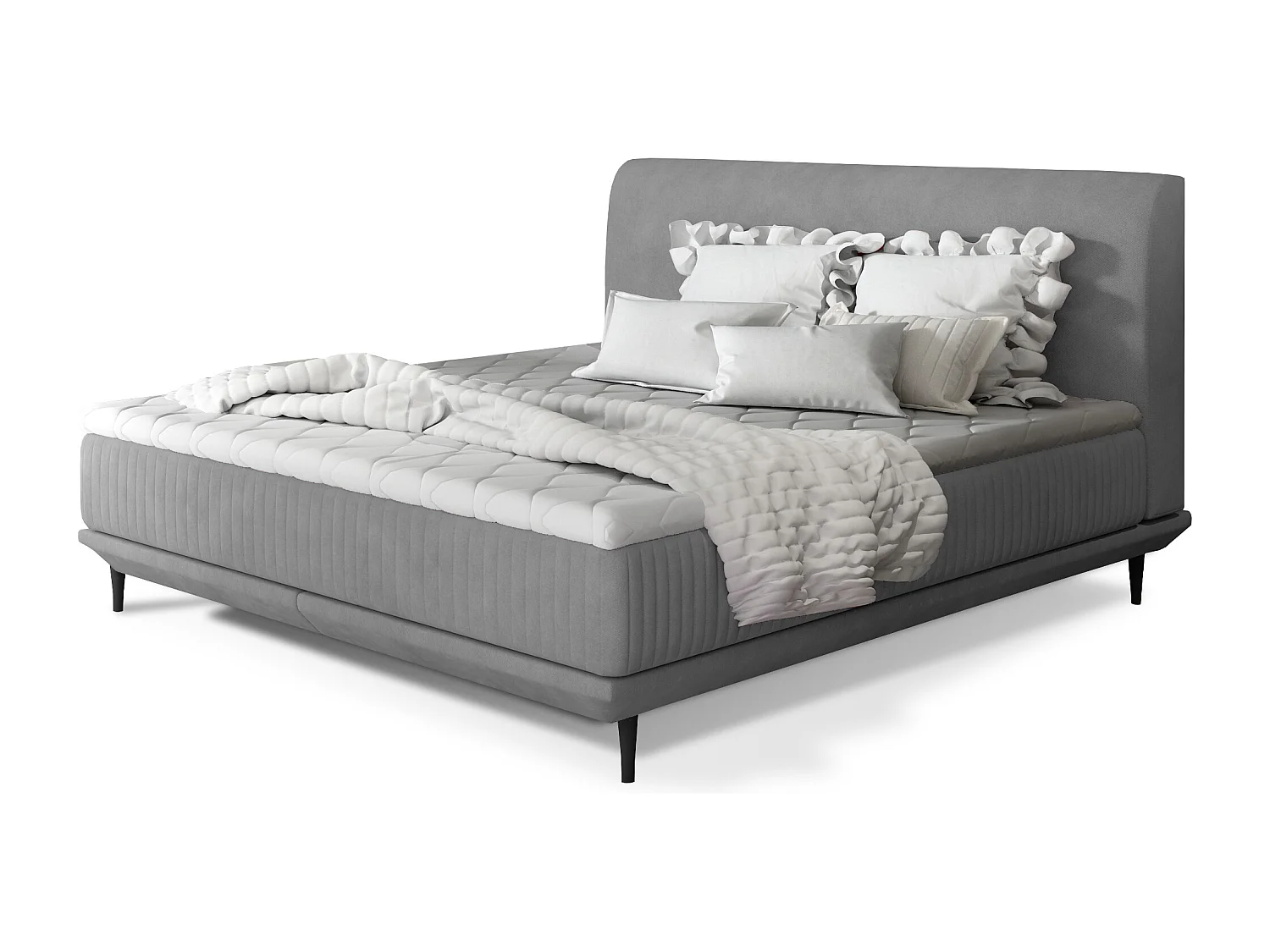 Lit boxspring 140x200 velours gris clair sommier et matelas inclus Mastera
