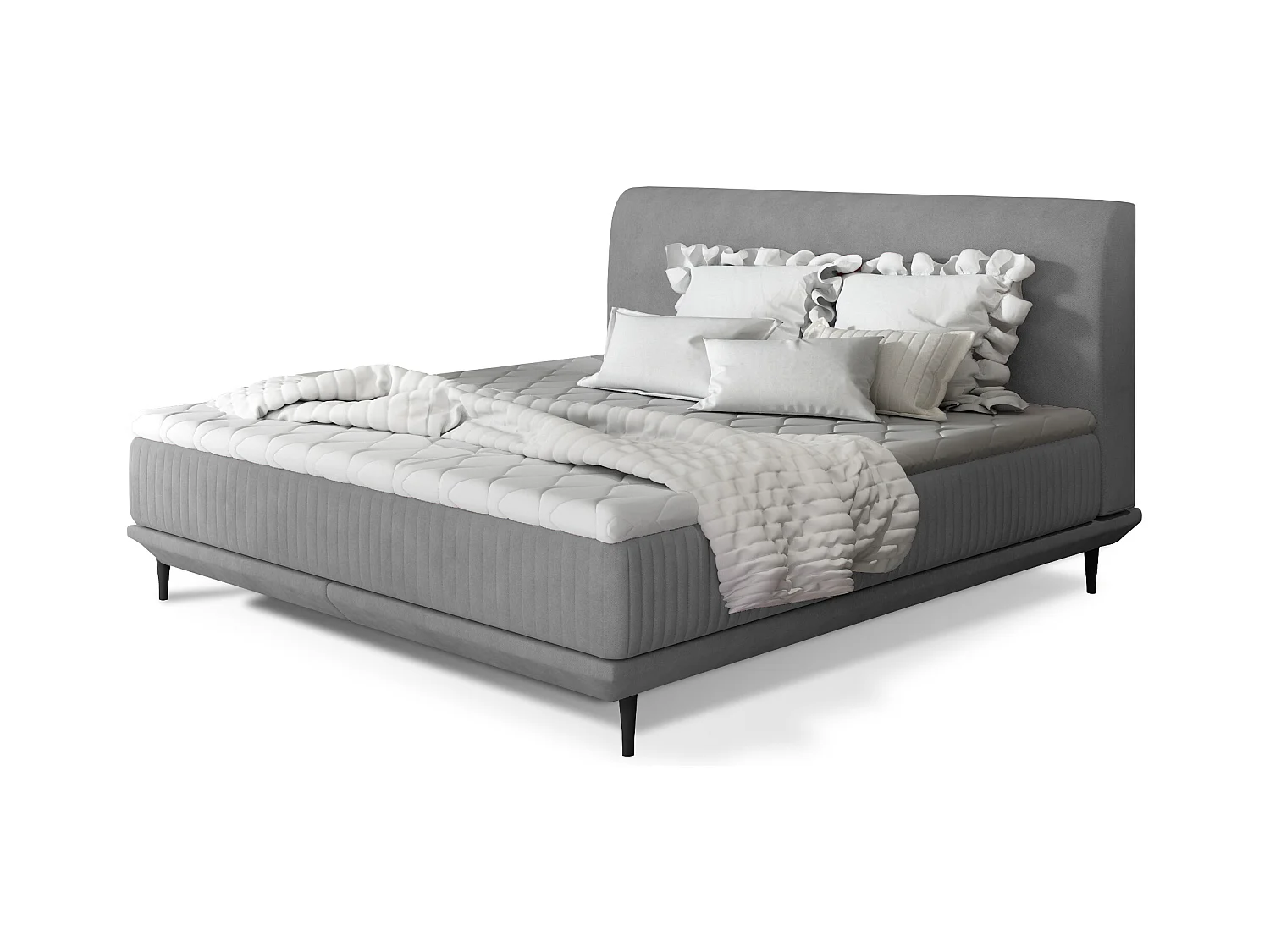 Lit boxspring 140x200 velours gris clair sommier et matelas inclus Mastera