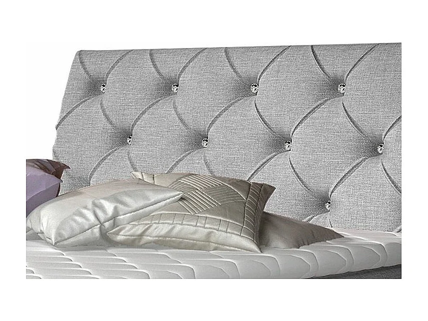 Lit design continental avec tête de lit capitonnée strass tissu gris clair Banky-140x200