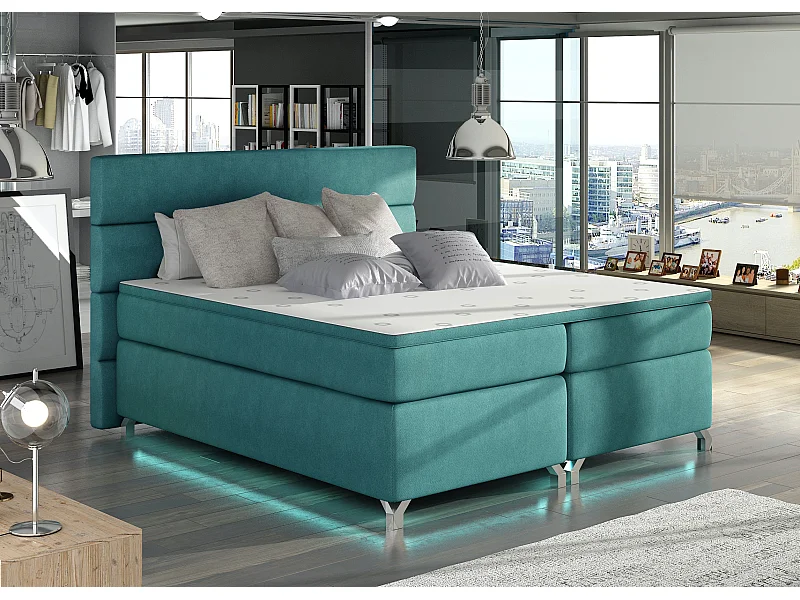 Lit boxspring 180x200 tissu vert émeraude Mador