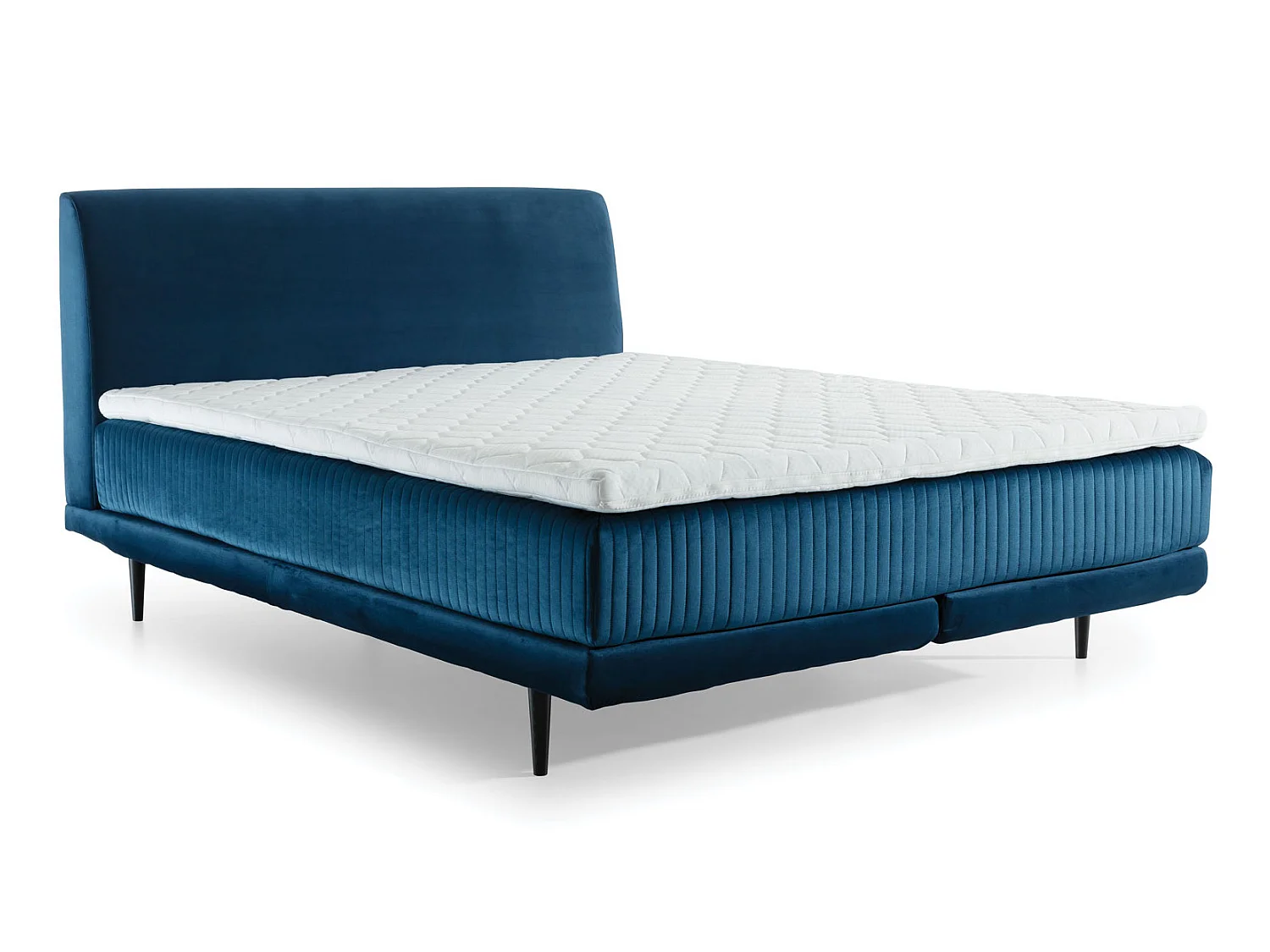 Lit boxspring 160x200 velours bleu foncé sommier et matelas inclus Mastera