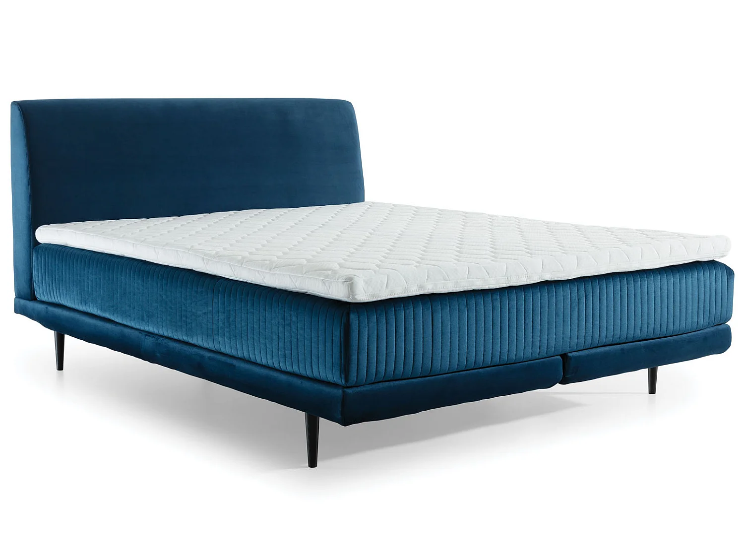 Lit boxspring 160x200 velours bleu foncé sommier et matelas inclus Mastera