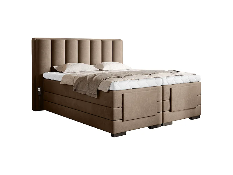 Lit boxspring électrique tissu beige avec matelas et surmatelas Arkos-90x200