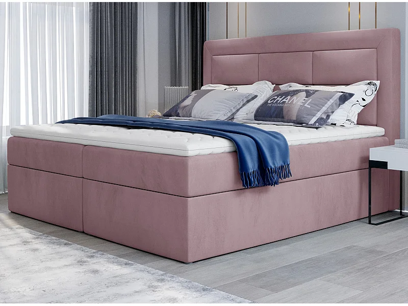 Lit continental velours rose Balore-Couchage 180x200 cm