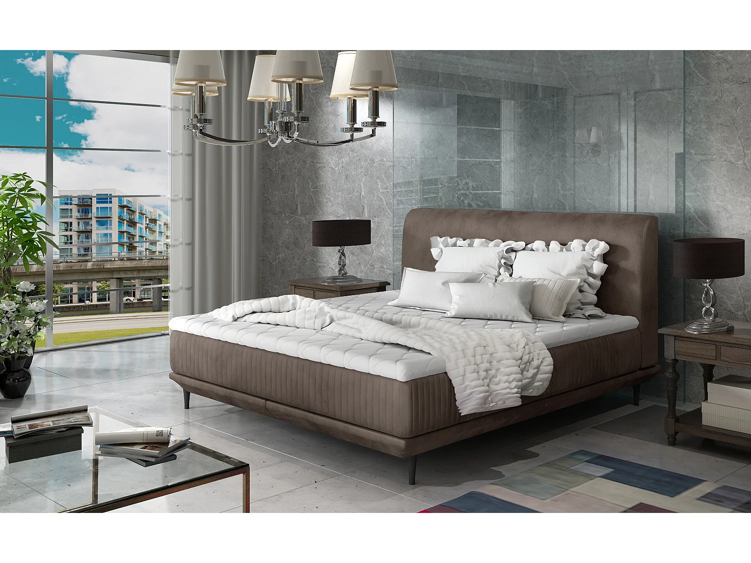 Boxspringbed 160x200 cm lichtbruin fluwelen boxspring en matras inclusief Mastera