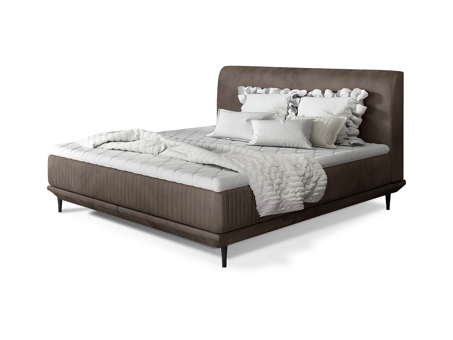 Lit boxspring 160x200 velours marron clair sommier et matelas inclus Mastera