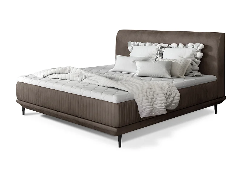 Lit boxspring 160x200 velours marron clair sommier et matelas inclus Mastera