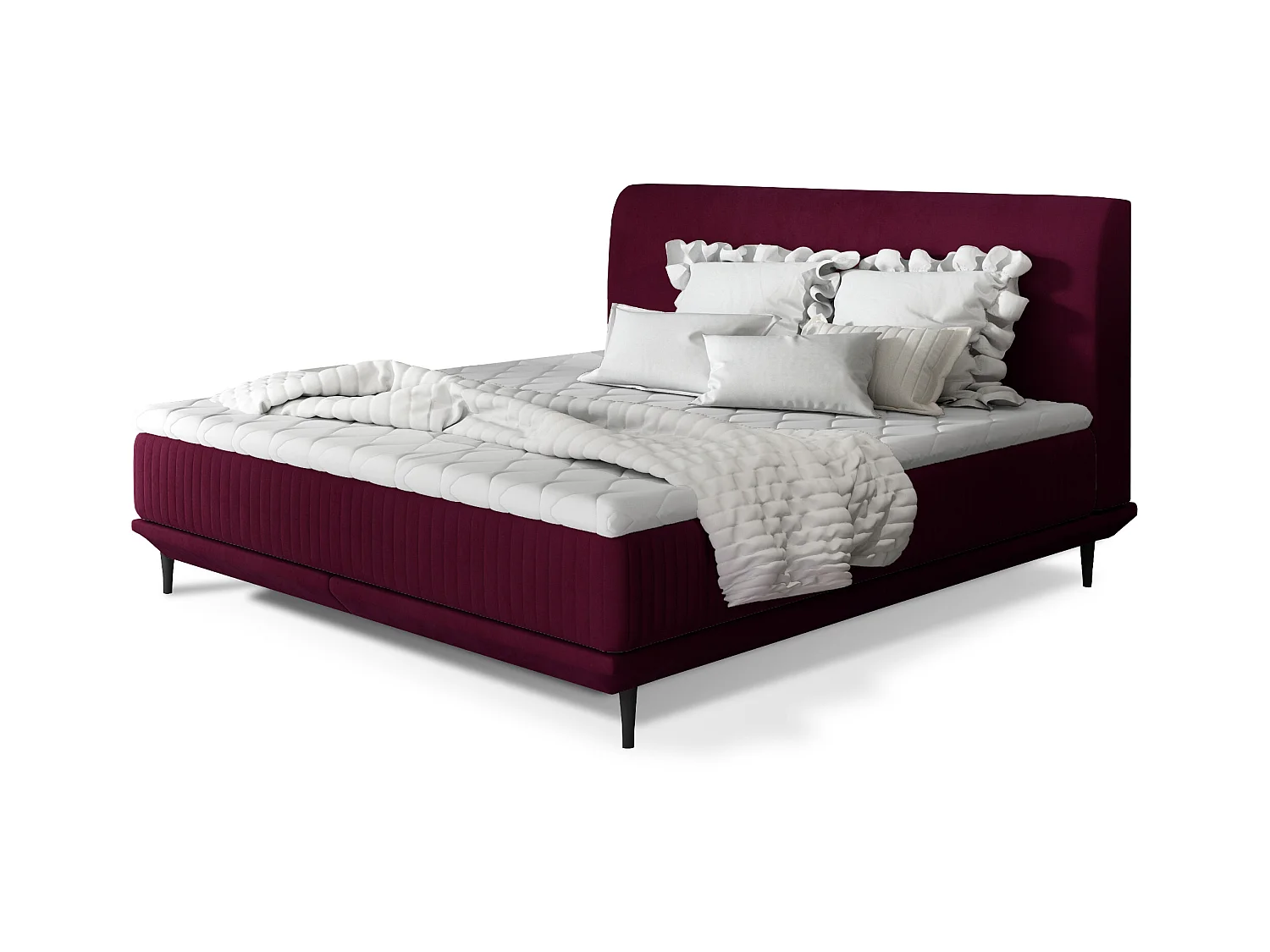 Lit boxspring 160x200 velours bordeaux sommier et matelas inclus Mastera
