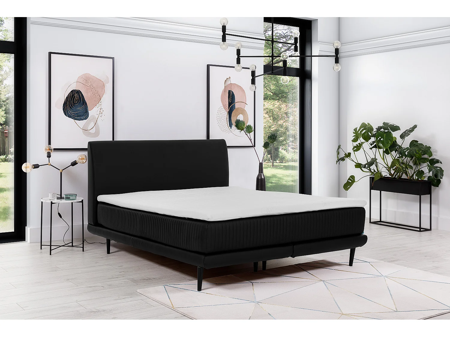 Lit boxspring 160x200 velours bordeaux sommier et matelas inclus Mastera