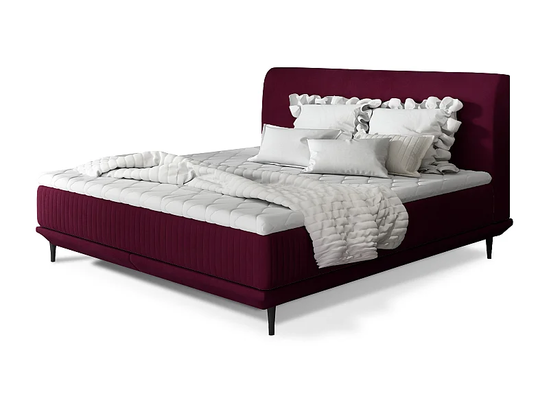 Lit boxspring 160x200 velours bordeaux sommier et matelas inclus Mastera