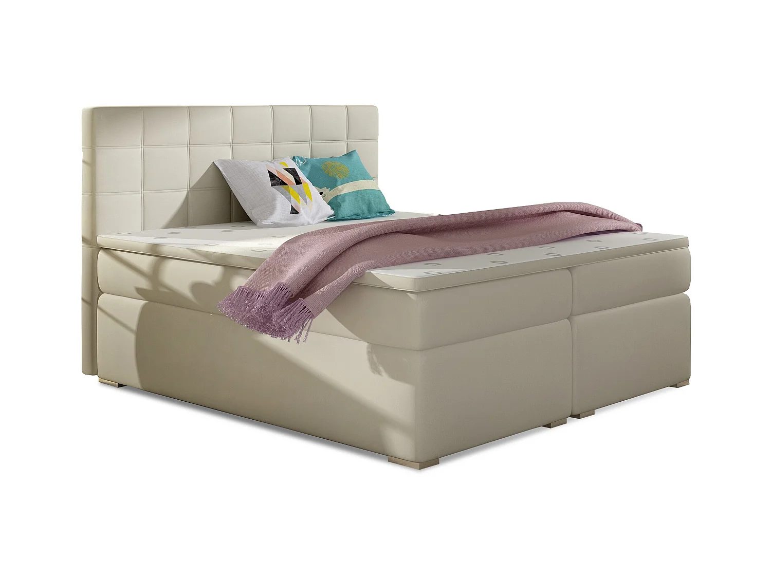 Lit chambre d'hôtel avec matelas simili cuir beige clair Alko-140x200
