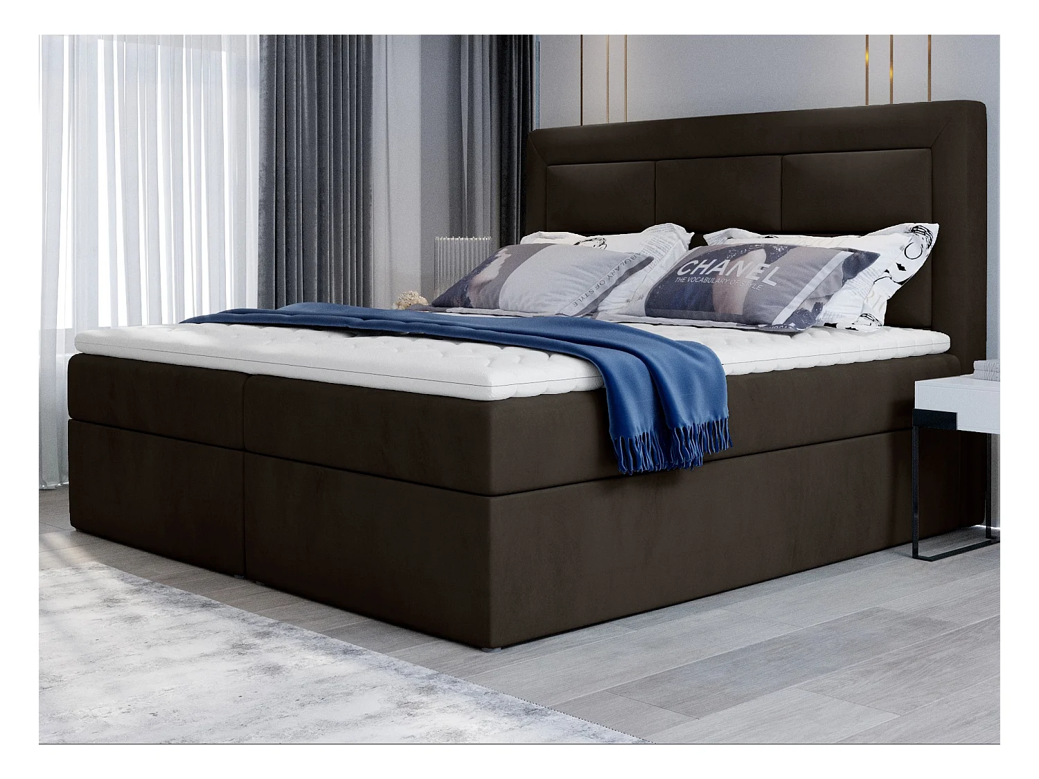 Lit continental velours marron Balore-Couchage 140x200 cm