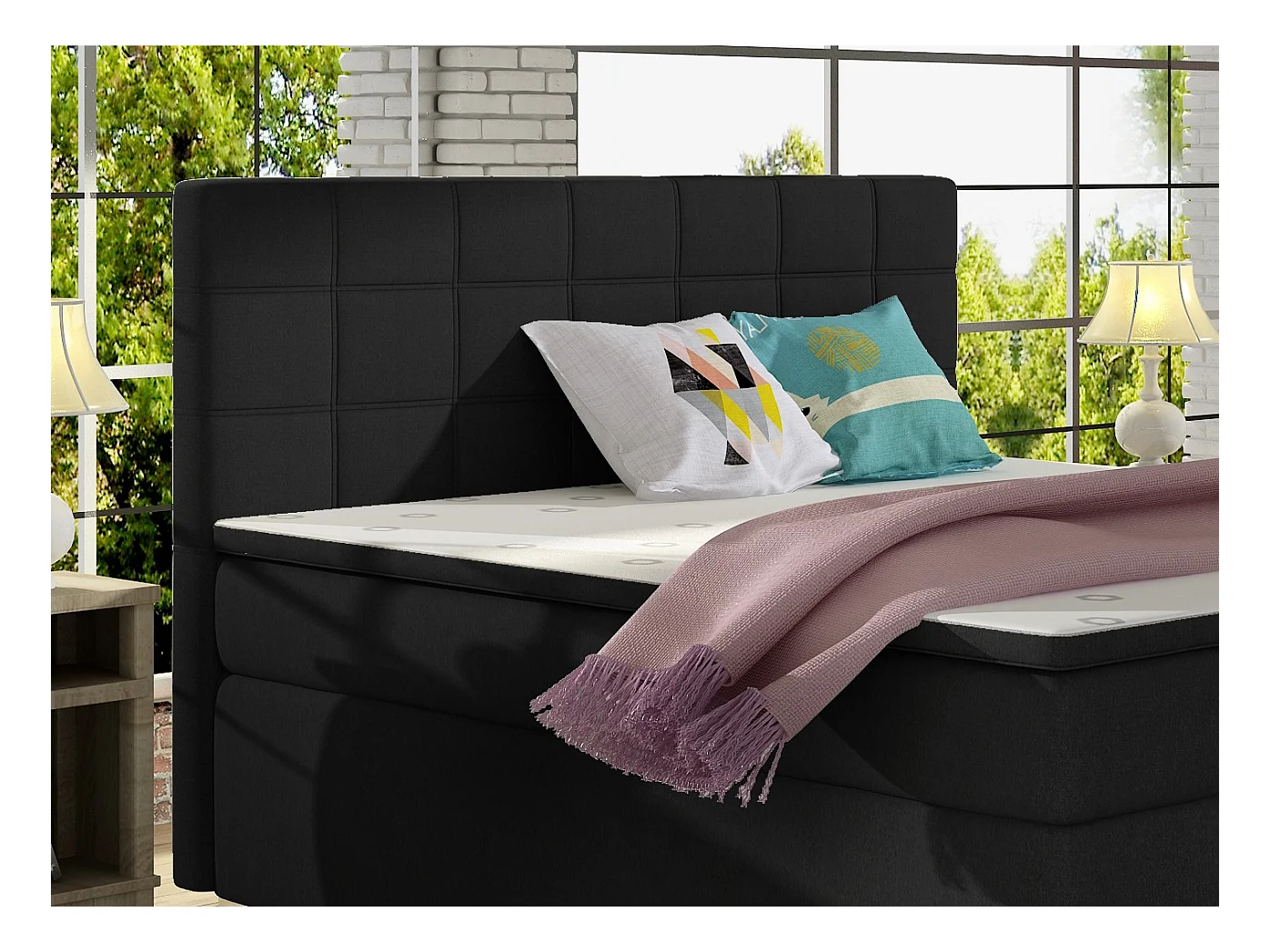 Hotelslaapkamerbed met Alko zwarte stoffen matras-Slapen 160x200cm