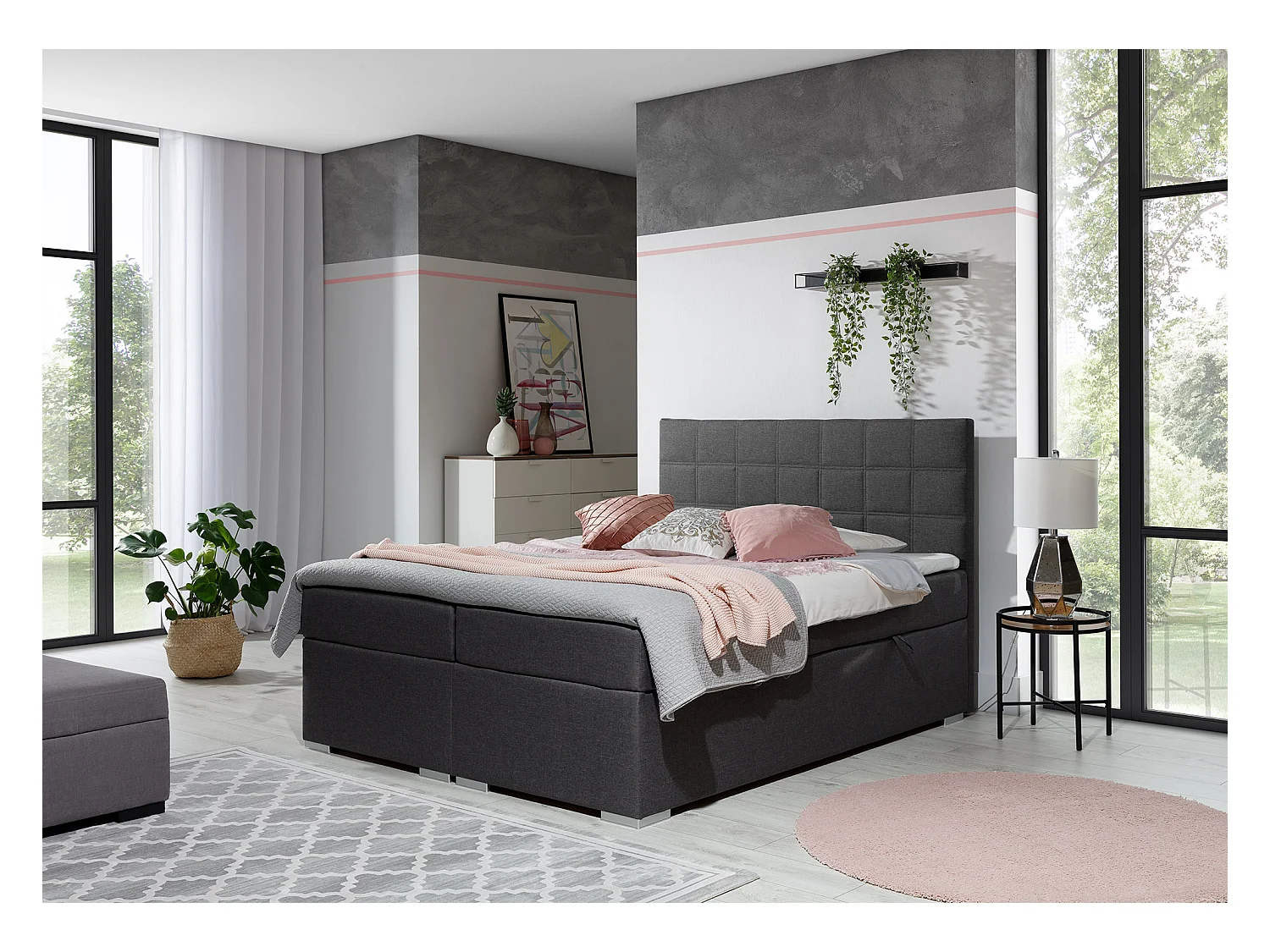 Hotelslaapkamerbed met Alko zwarte stoffen matras-Slapen 160x200cm
