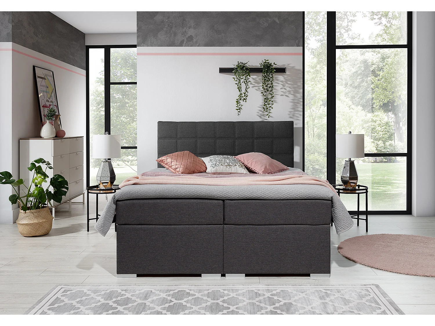 Hotelslaapkamerbed met Alko zwarte stoffen matras-Slapen 160x200cm