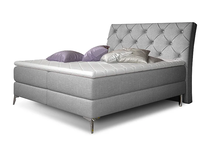 Continental designbed met strass gevoerd hoofdeinde in lichtgrijze Banky-stof-Slapen 160x200cm