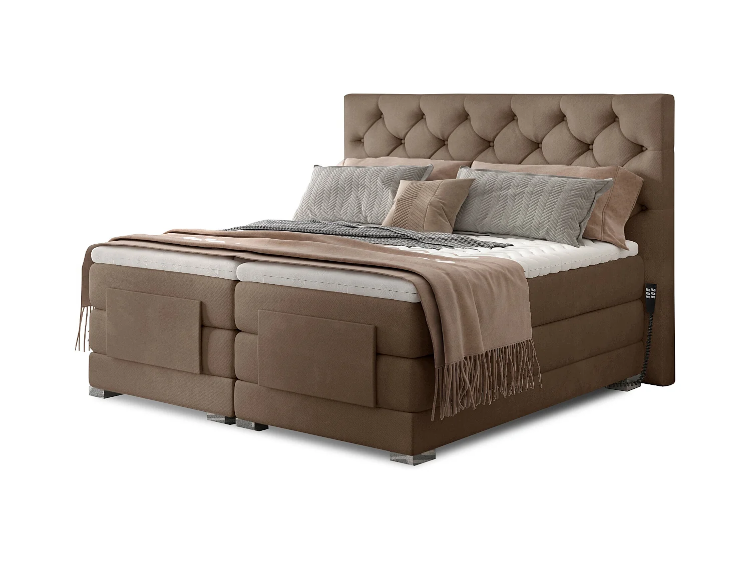 Lit continental électrique velours marron clair avec matelas et surmatelas Karmen-140x200
