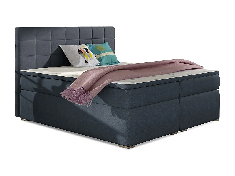 Lit chambre d'hôtel avec matelas tissu bleu turquin Alko-140x200