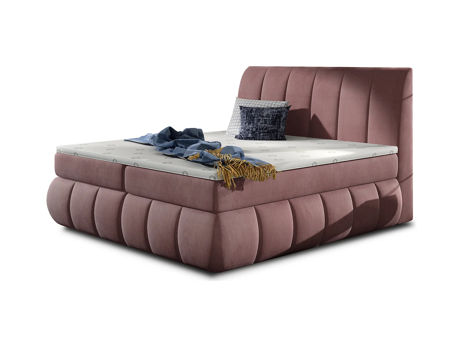 Lit continental matelassé velours rose Florencia-140x200