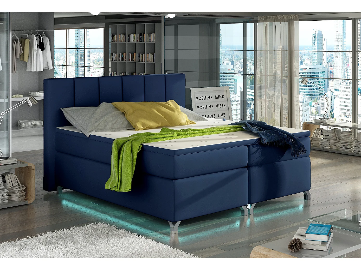 Boxspringbed 180x200 cm marineblauwe stof Balfor