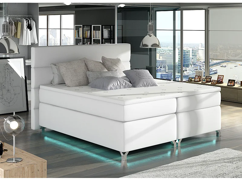 Lit boxspring 160x200 simili cuir blanc Mador