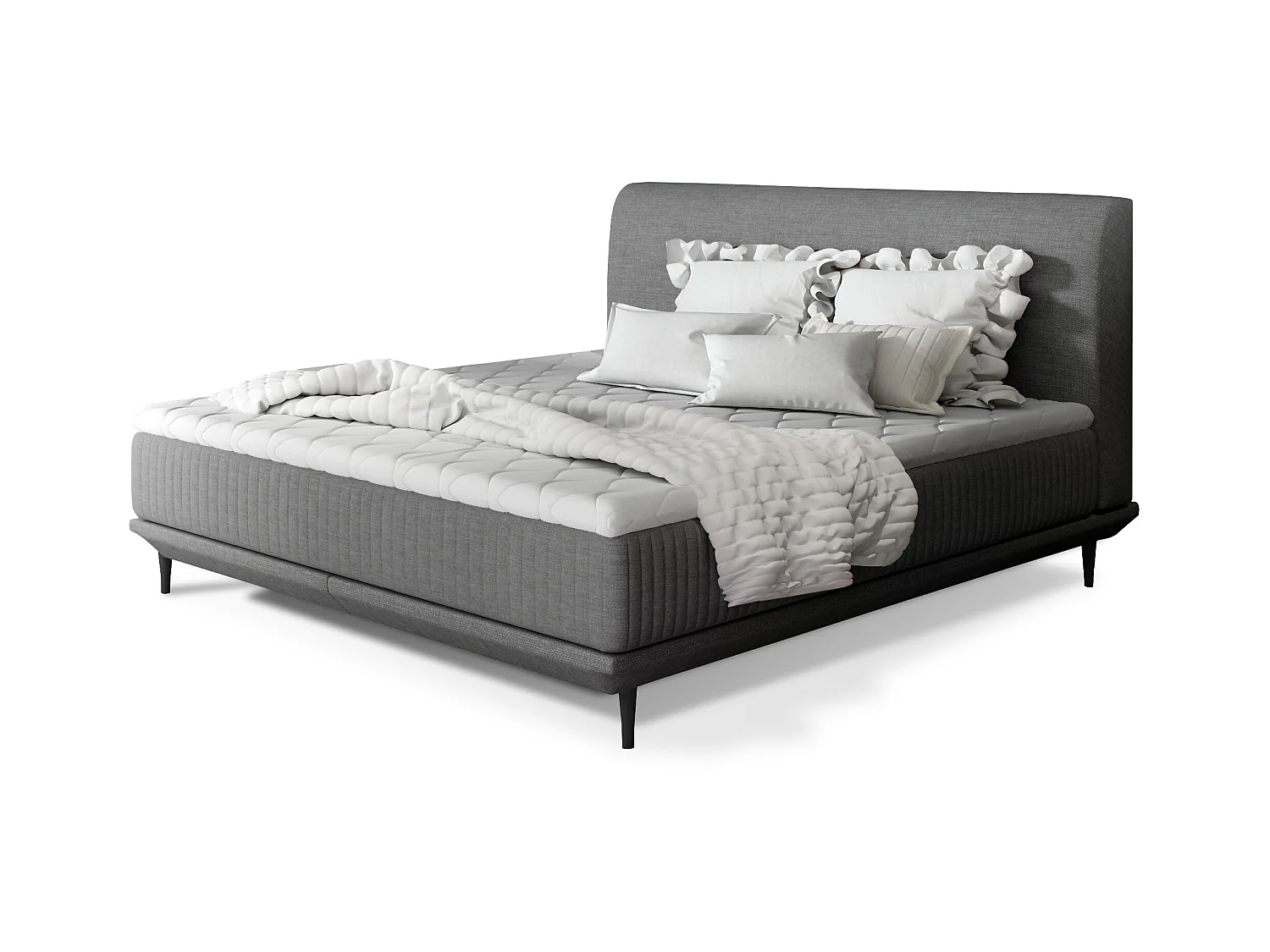 Lit boxspring 160x200 tissu gris foncé sommier et matelas inclus Mastera