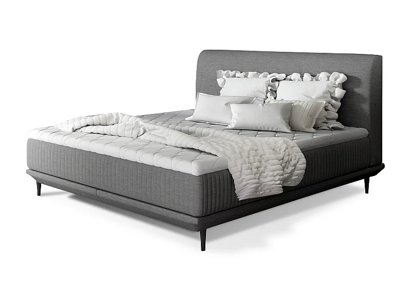 Lit boxspring 160x200 tissu gris foncé sommier et matelas inclus Mastera