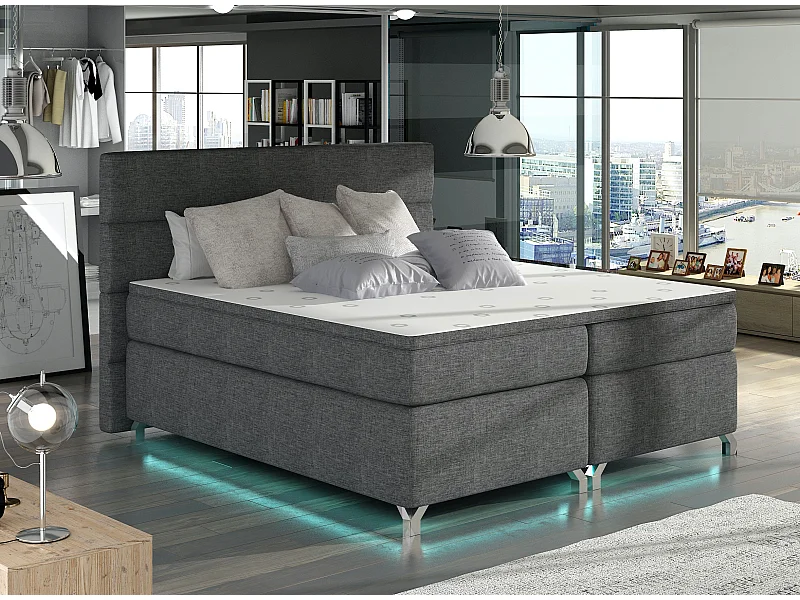 Lit boxspring 140x200 tissu anthracite Mador