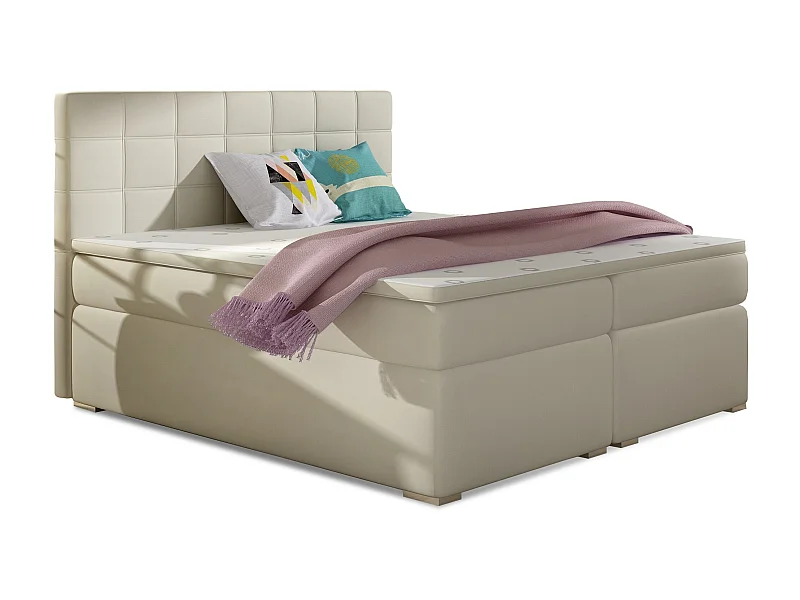 Lit chambre d'hôtel avec matelas simili cuir beige clair Alko-160x200