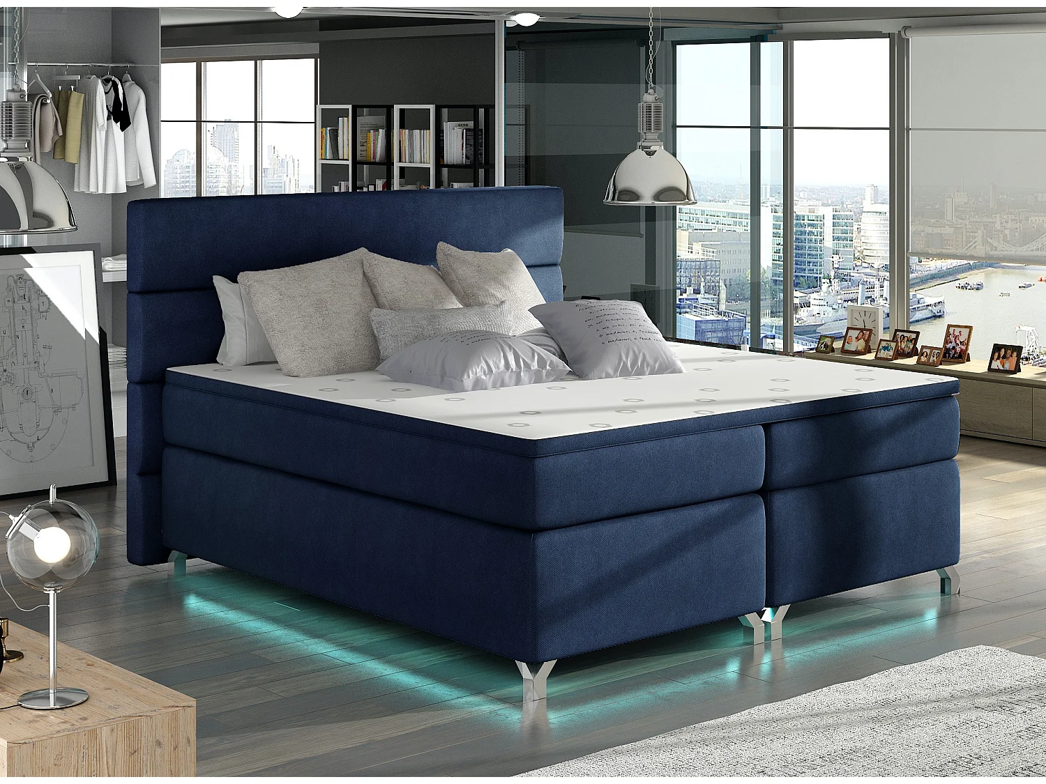 Boxspringbed 160x200 cm donkerblauwe stof Mador