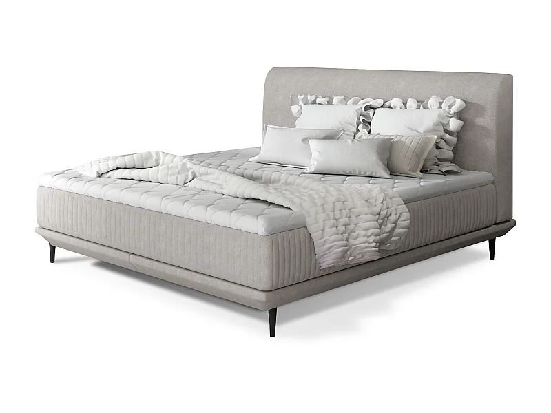 Lit boxspring 160x200 tissu beige clair sommier et matelas inclus Mastera