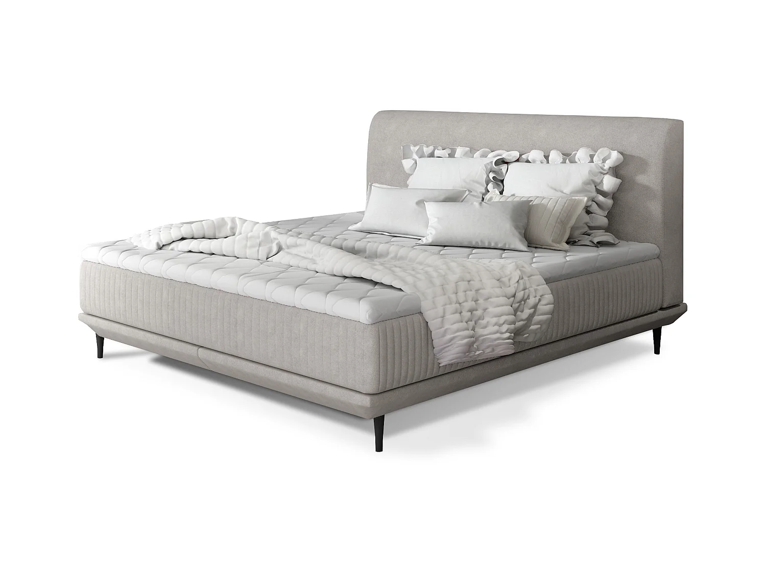 Lit boxspring 160x200 tissu beige clair sommier et matelas inclus Mastera
