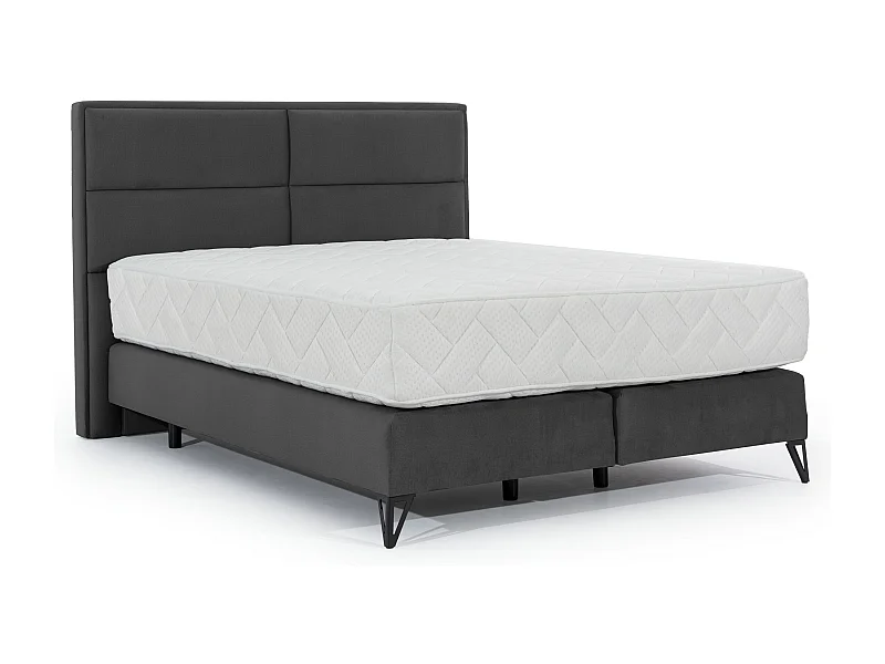 Tiempo continentaal bed van antraciet stof met latexmatras van 30 cm en zwart metalen poot-Slapen 160x200cm