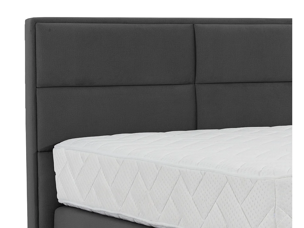 Lit continental tissu anthracite Tiempo avec matelas 30cm en latex et pied métal noir-160x200