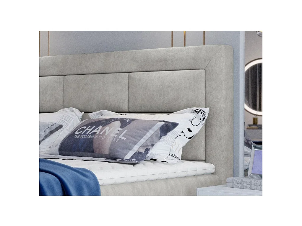 Lit continental tissu beige Balore-Couchage 140x200 cm