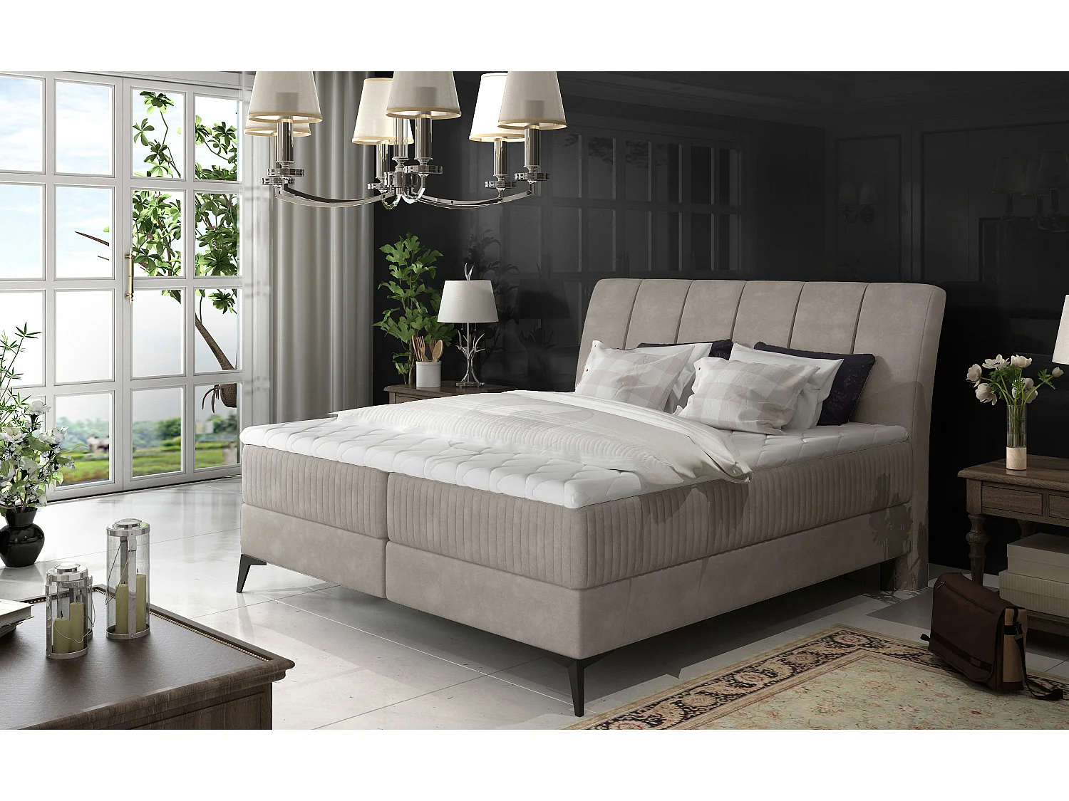 Modern continentaal bed met beige fluwelen matras Brato-Slapen 140x200cm