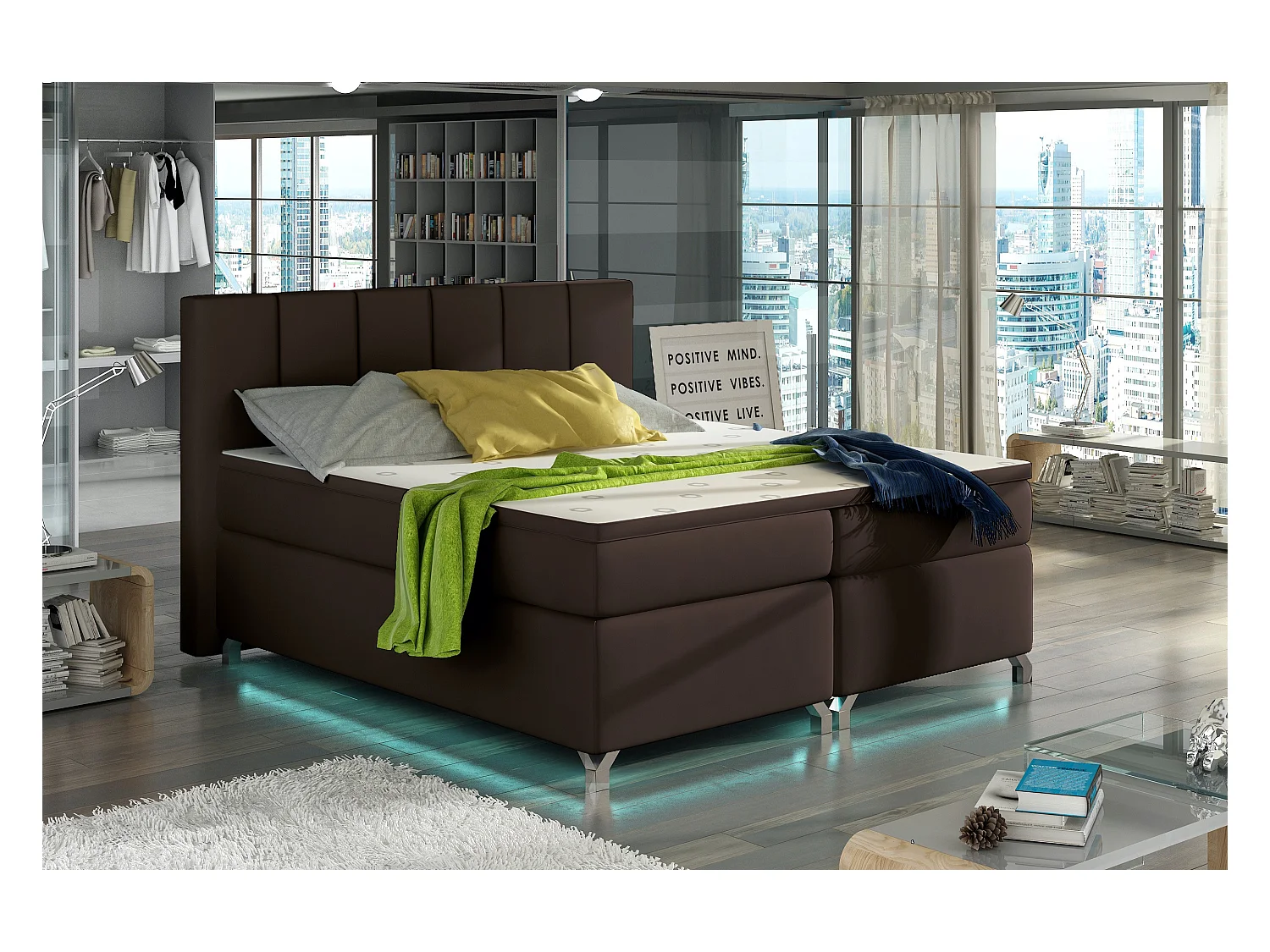 Lit boxspring 180x200 simili cuir marron Balfor