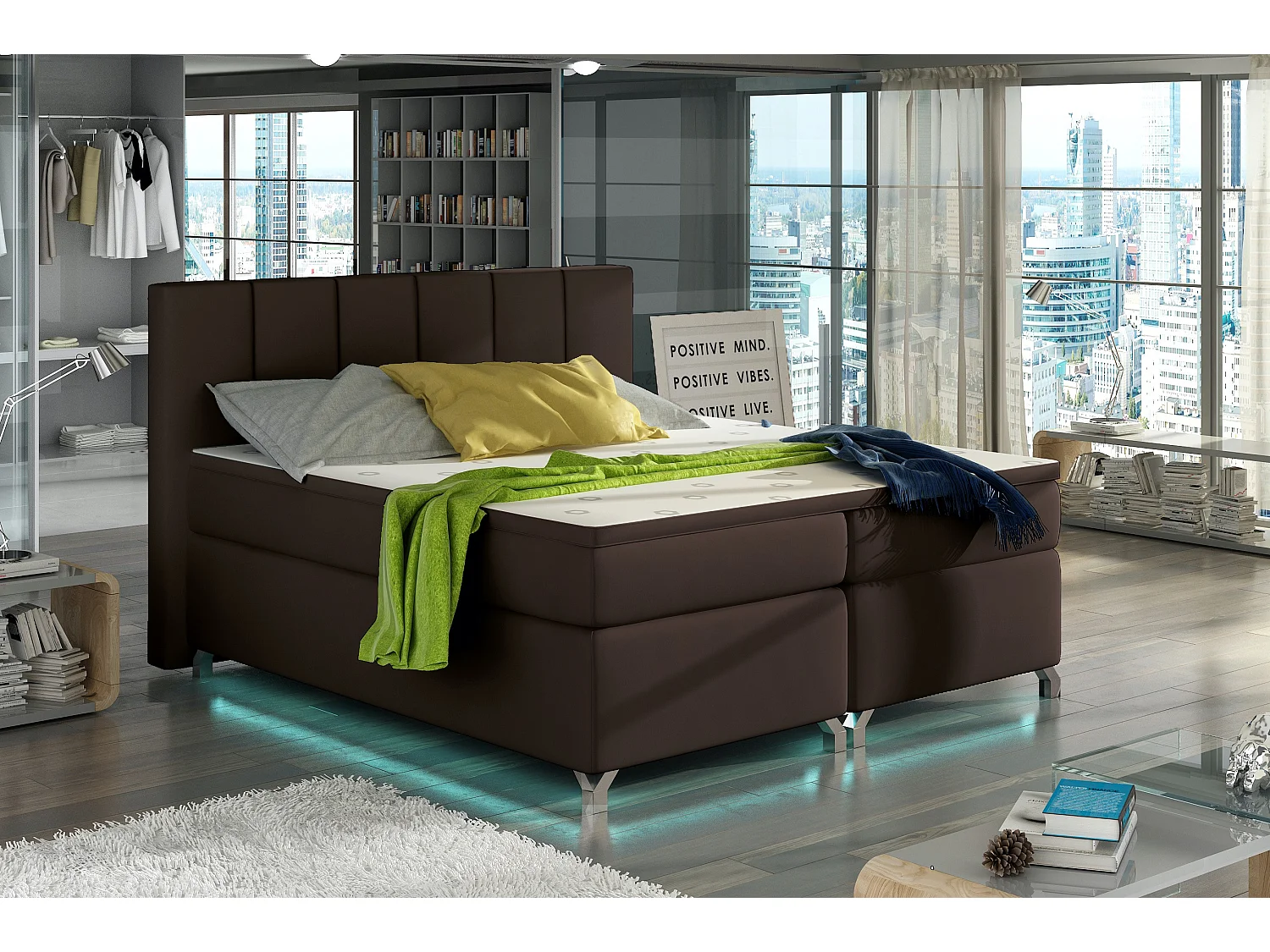Lit boxspring 180x200 simili cuir marron Balfor